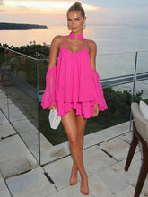 Frill Off-shoulder Long Sleeve Chocker Mini Dress